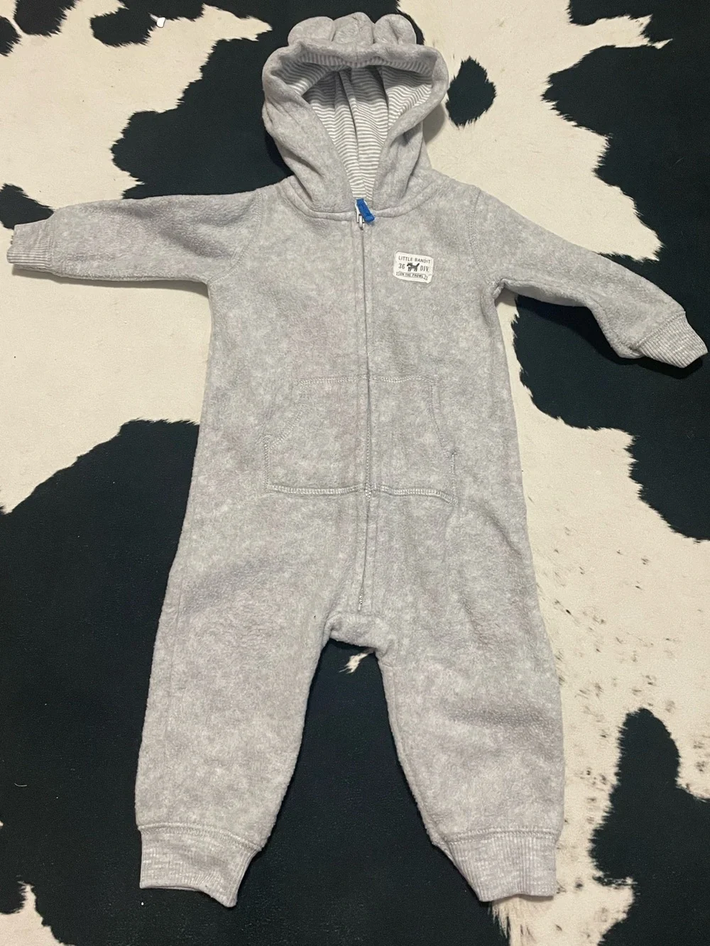 2/$12 Grey “Little Bandit” Fleece Jumpsuit